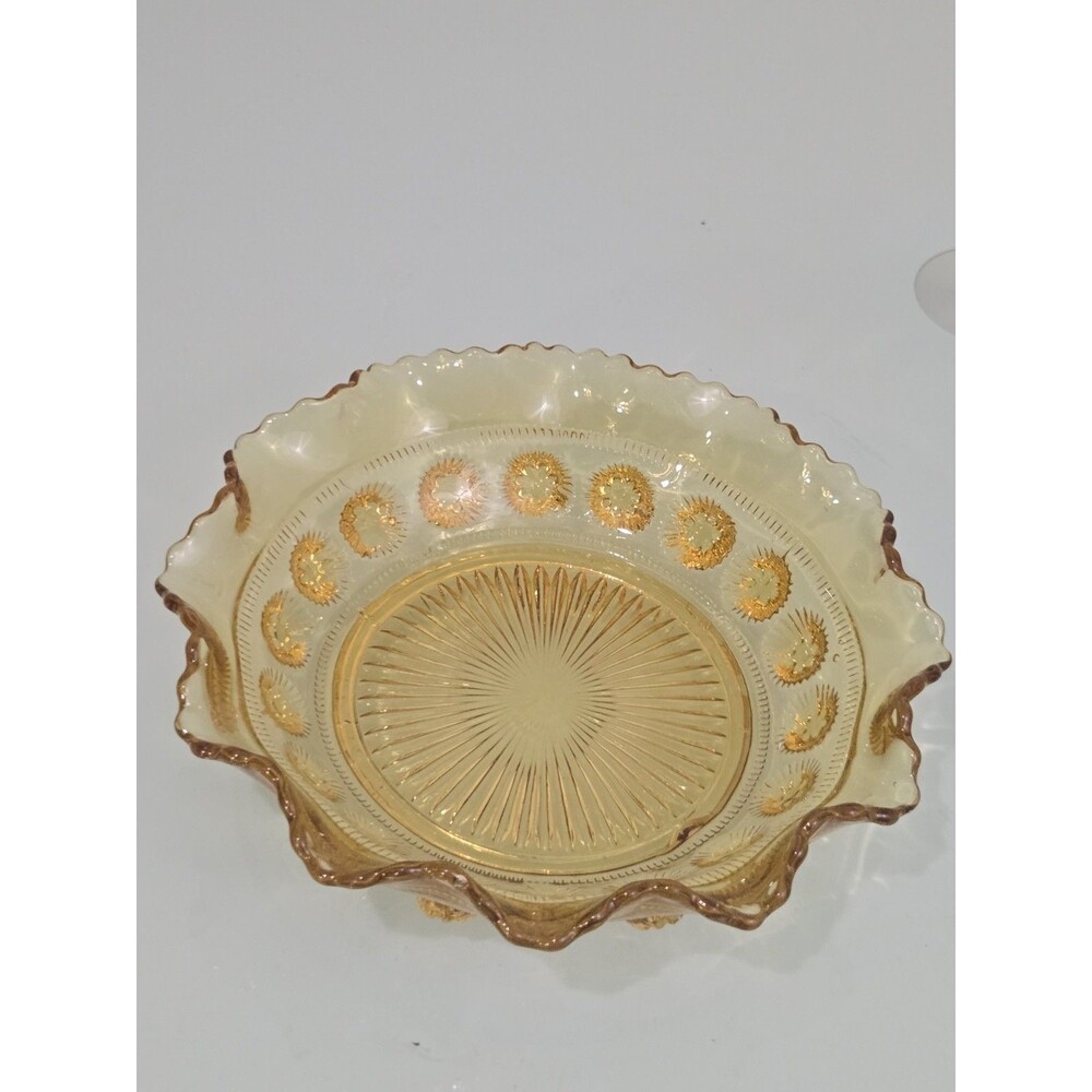 Vintage Davidson Amber Glass Bowl Blackberry Prunt Art Deco 1930s Scalloped...